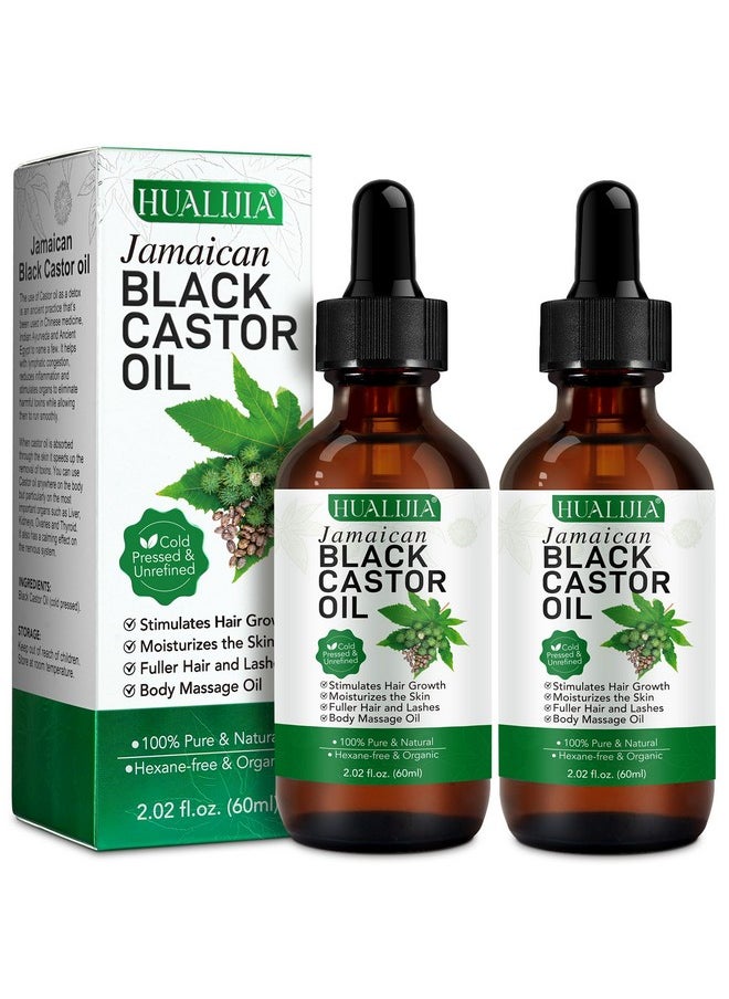 Castor Oil (2Pack), Jamaican Black Castor Oil Organic Cold Presse Glass Bottle, Castor Oil For Hair And Eyelashes Growth, Skin Moisturizer And Body Massag Oil, Hexane Free, 2.02 Fl Oz