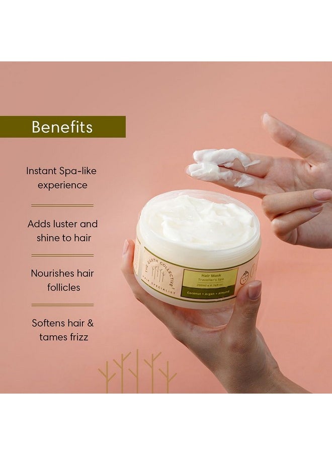 Hair Hydration Mask For Dry And Frizzy Hair | Contains Coconut, Argan & Almond, Restores Shine In Hair With Minimal Effort | Travelers Spa | Pack Of 200 Ml