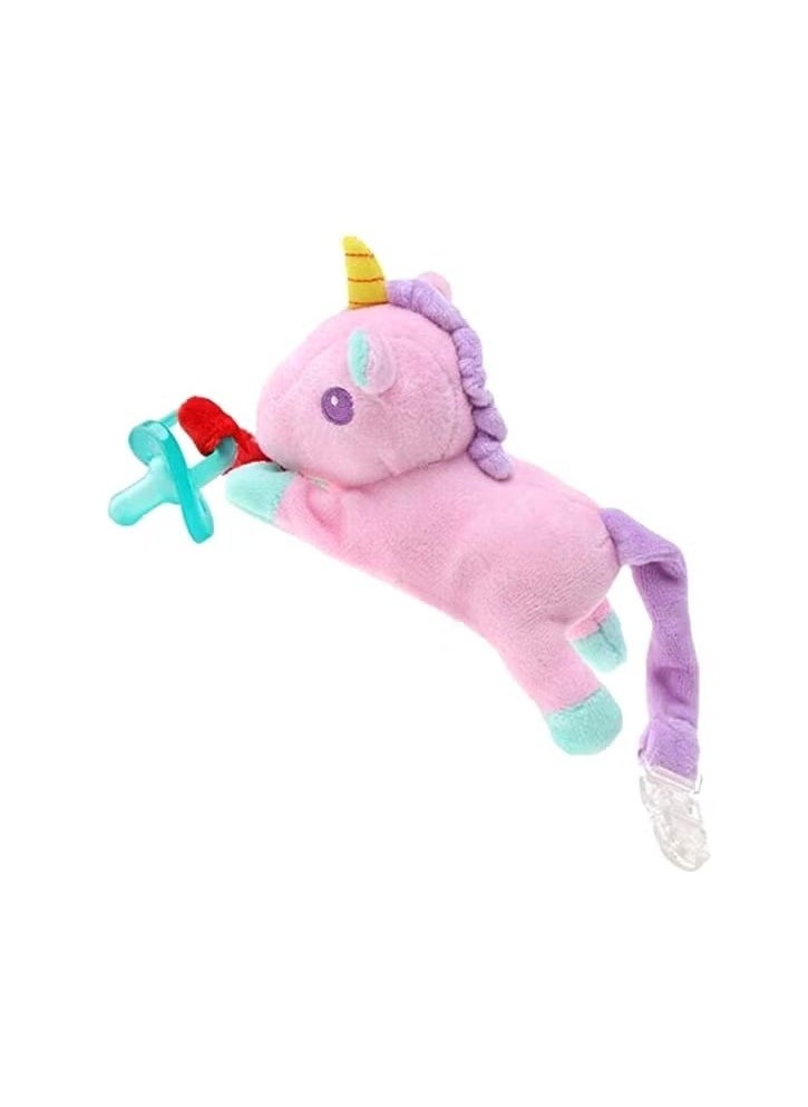 Baby Infant Stuffed Animal Pacifier Holder - Plush Toy Unicorn Detachable Soothie Pacifier, Silicone Pacifier for 12 Months Infant Baby