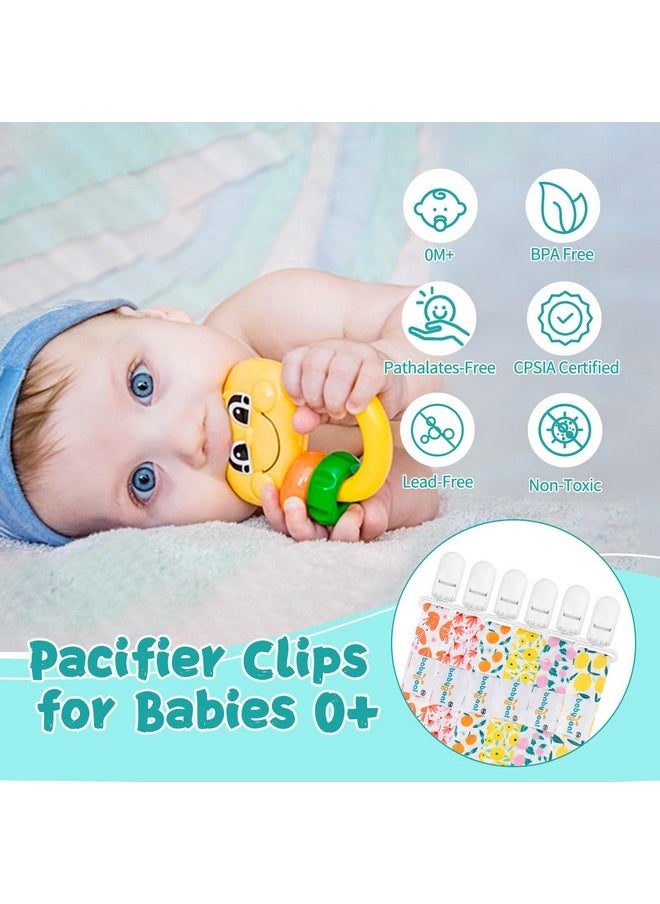 Floral Pacifier Clips, 6 Pack Binky Paci Holder Clips And Leash For Boys And Girls Fits For Most Pacifier, Binkie Styles & Baby Teethers & Toys And Gift 6Ps14