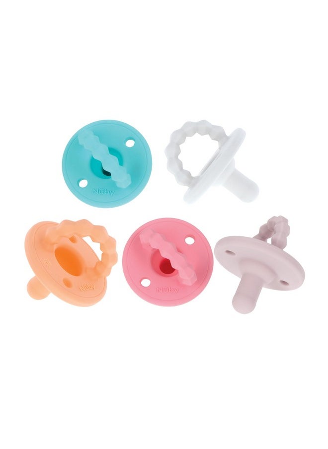 Silicone Softees Pacifier And Teethers - (5-Pack) Silicone Baby Pacifiers And Teethers - 0+ Months - Assorted Pastel Colors