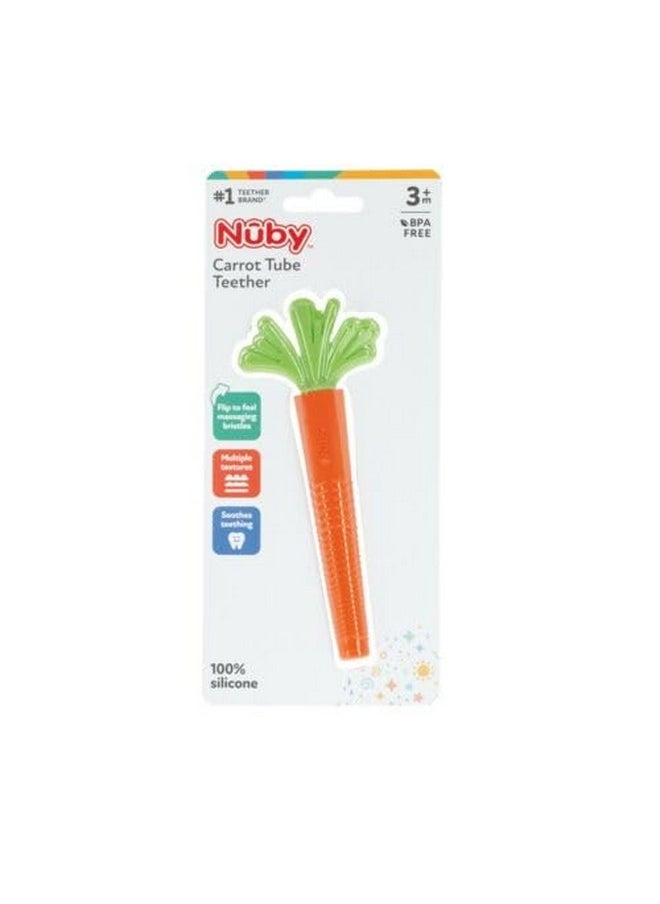 Silicone Carrot Tube Teether - Baby Teething Toy - Massaging Bristles For Sore Gums - 3+ Months