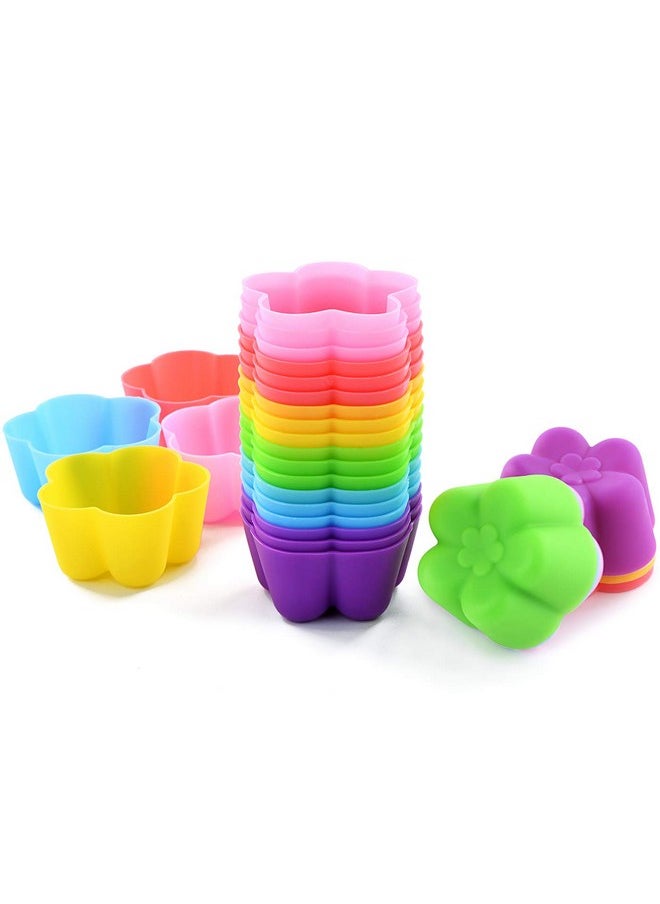 Reusable And Non-Stick Mini Silicone Baking Cups/Muffin Cups/Mini Cupcake Liners/Mini Chocolate Holders/Truffle Cups -24 Pack-6 Vibrant Colors Flower