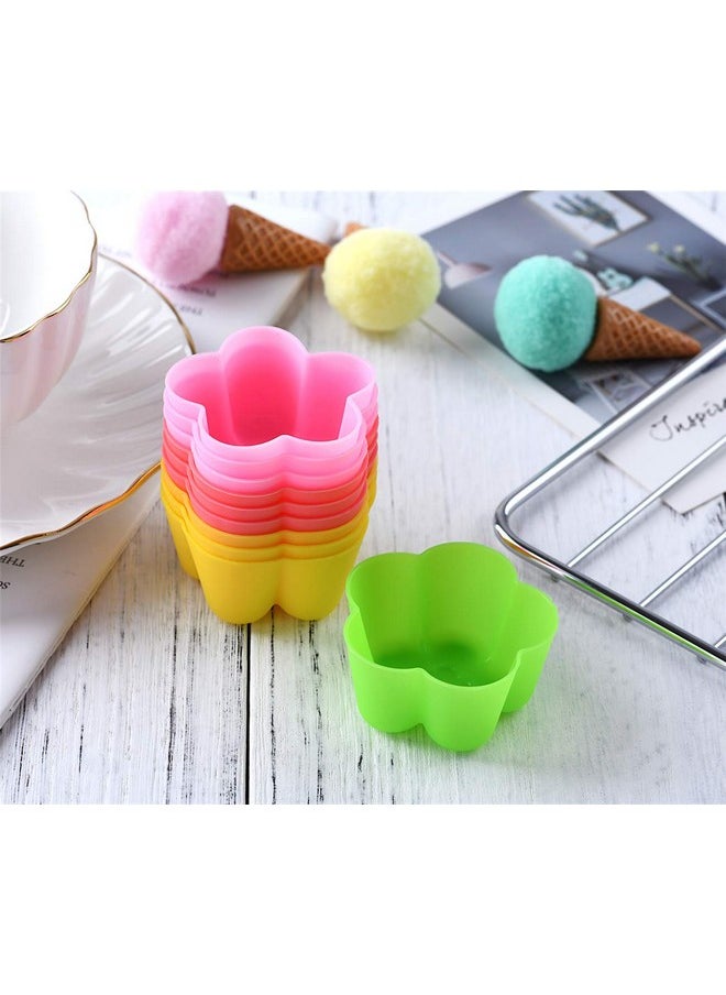 Reusable And Non-Stick Mini Silicone Baking Cups/Muffin Cups/Mini Cupcake Liners/Mini Chocolate Holders/Truffle Cups -24 Pack-6 Vibrant Colors Flower