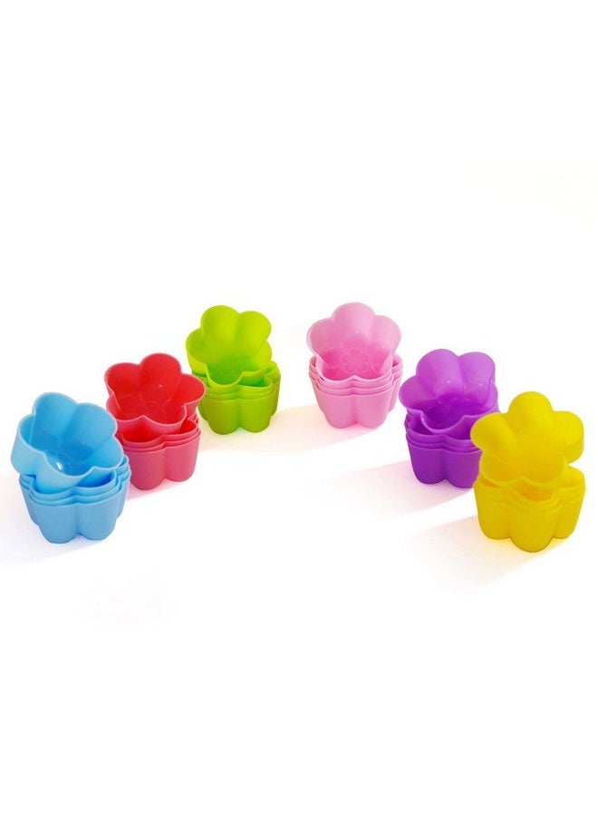 Reusable And Non-Stick Mini Silicone Baking Cups/Muffin Cups/Mini Cupcake Liners/Mini Chocolate Holders/Truffle Cups -24 Pack-6 Vibrant Colors Flower