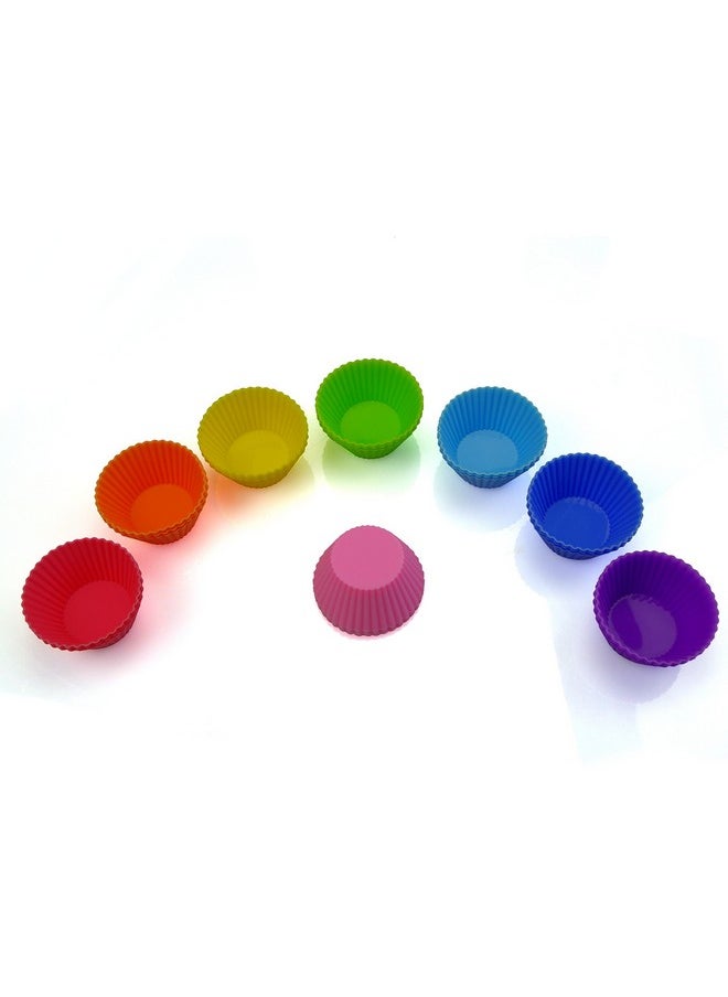 Silicone Cupcake Liners Reusable Silicone Baking Cups Nonstick Muffin Molds Easy Clean Silicone Muffin Liners, 24 Pieces In 8 Rainbow Colors