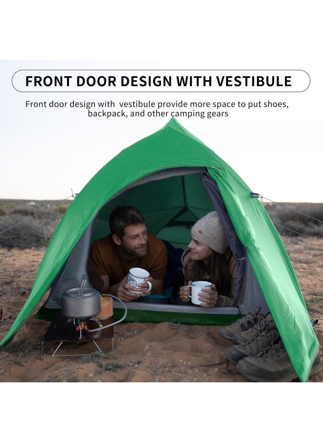 Updated Cloud Up 2 Tent | 2-Person Rectangular Camping Tent | 210T Nylon, Waterproof | (210+60) X 125 X 100 Cm | Features: Ykk Zippers, Full-Coverage Rainfly | Color - Bud Green