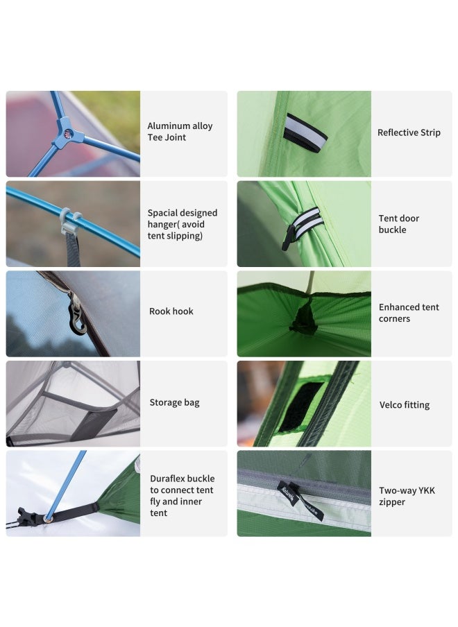 Updated Cloud Up 2 Tent | 2-Person Rectangular Camping Tent | 210T Nylon, Waterproof | (210+60) X 125 X 100 Cm | Features: Ykk Zippers, Full-Coverage Rainfly | Color - Bud Green