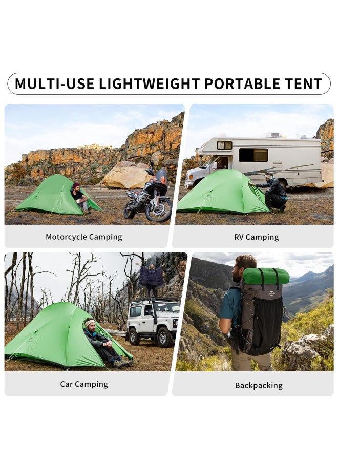 Updated Cloud Up 2 Tent | 2-Person Rectangular Camping Tent | 210T Nylon, Waterproof | (210+60) X 125 X 100 Cm | Features: Ykk Zippers, Full-Coverage Rainfly | Color - Bud Green