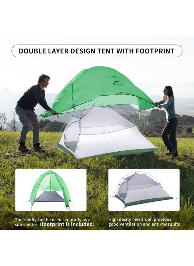 Updated Cloud Up 2 Tent | 2-Person Rectangular Camping Tent | 210T Nylon, Waterproof | (210+60) X 125 X 100 Cm | Features: Ykk Zippers, Full-Coverage Rainfly | Color - Bud Green