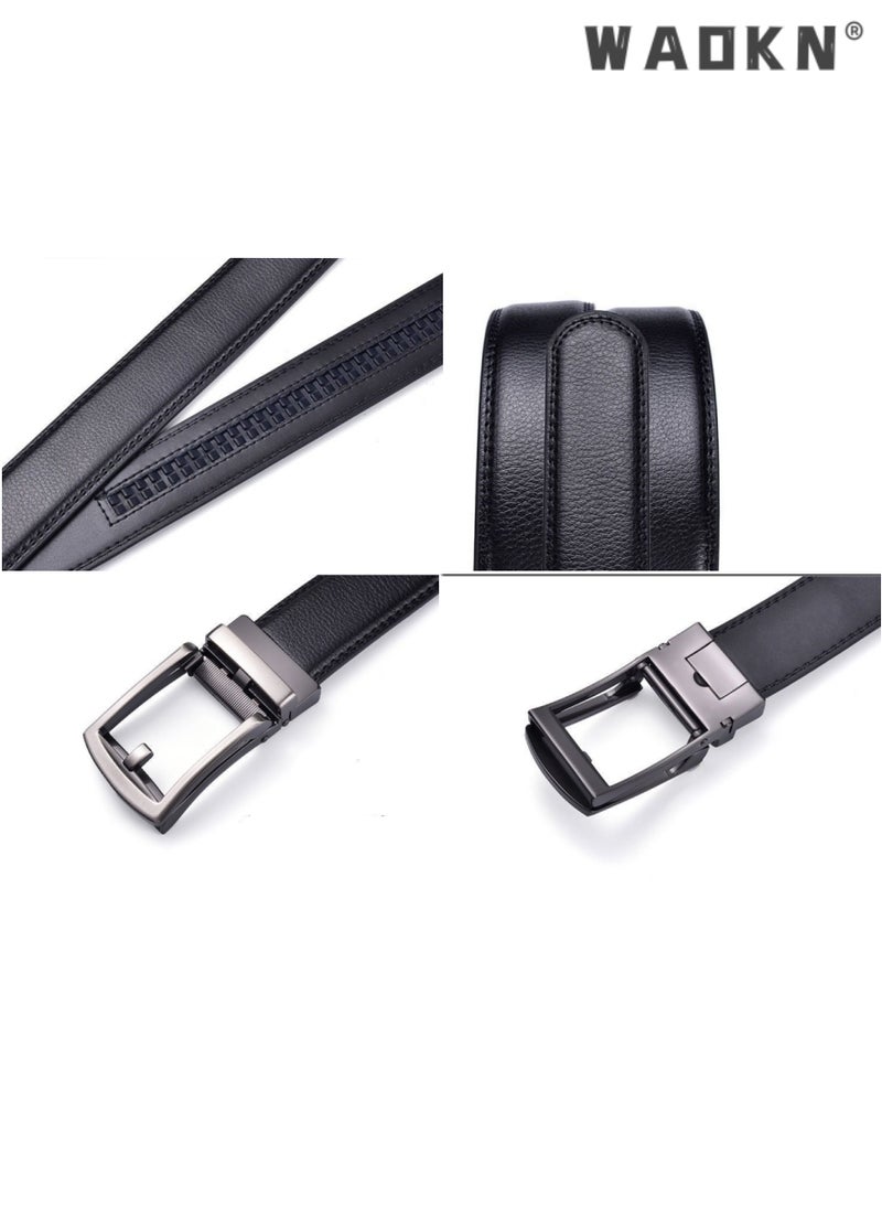 Men Business Style Belt , Mens Ratchet Belts Black Retro Luxury Leather Man Belt  Buckle Automatic Fashion Style- Perfect Companion to Mens Dress Shoes (130 cm, Black)