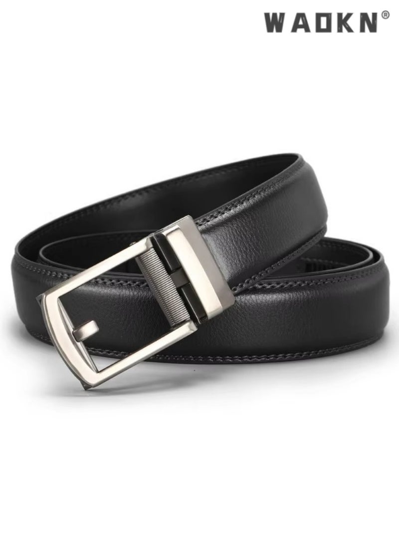 Men Business Style Belt , Mens Ratchet Belts Black Retro Luxury Leather Man Belt  Buckle Automatic Fashion Style- Perfect Companion to Mens Dress Shoes (130 cm, Black)