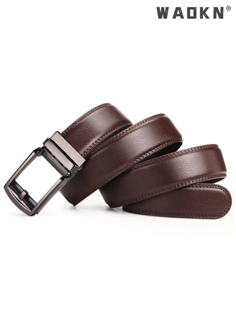 Men Business Style Belt , Mens Ratchet Belts Brown Retro Luxury Leather Man Belt Gold Eagle Alloy Buckle Automatic Fashion Style- Perfect Companion to Mens Dress Shoes (130 cm,Brown)