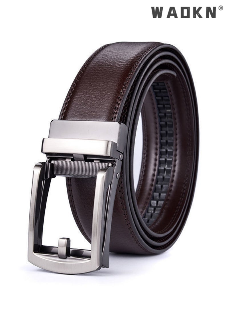 Men Business Style Belt , Mens Ratchet Belts Brown Retro Luxury Leather Man Belt Gold Eagle Alloy Buckle Automatic Fashion Style- Perfect Companion to Mens Dress Shoes (130 cm,Brown)