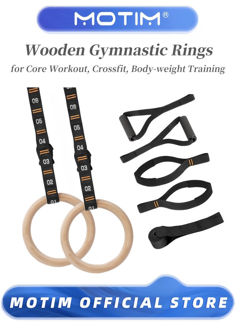 Wooden Gymnastic Rings with Adjustable Numbered Straps Rings for Core Workout Crossfit and Body-weight Training