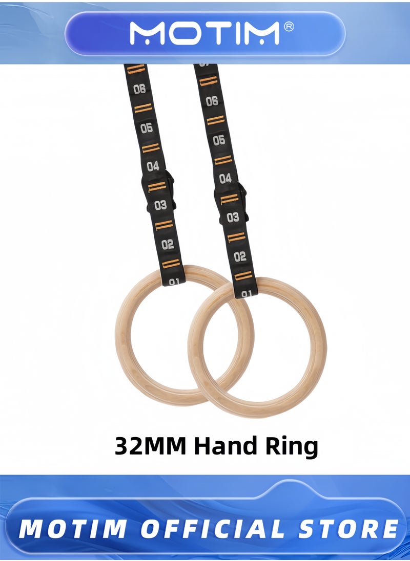 Wooden Gymnastic Rings with Adjustable Numbered Straps Rings for Core Workout Crossfit and Body-weight Training