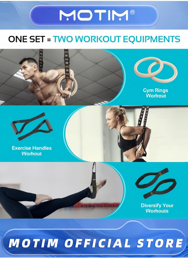 Wooden Gymnastic Rings with Adjustable Numbered Straps Rings for Core Workout Crossfit and Body-weight Training