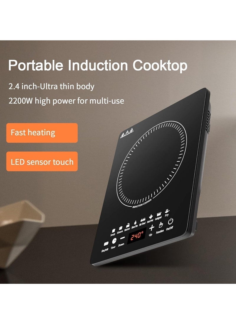 Portable Induction Cooktop, Countertop Burner with Multi-Function, 2200w Electric Stove with Easy Clean Glass, 8 Modes Sensor Touch Cooker