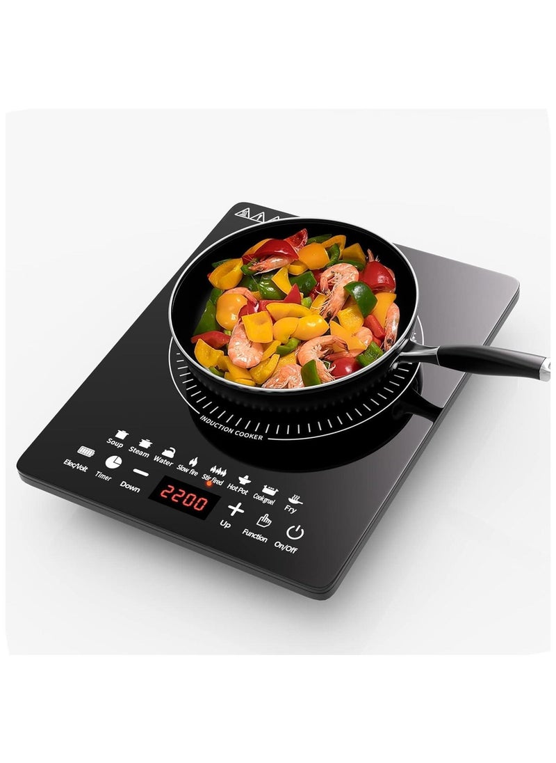 Portable Induction Cooktop, Countertop Burner with Multi-Function, 2200w Electric Stove with Easy Clean Glass, 8 Modes Sensor Touch Cooker