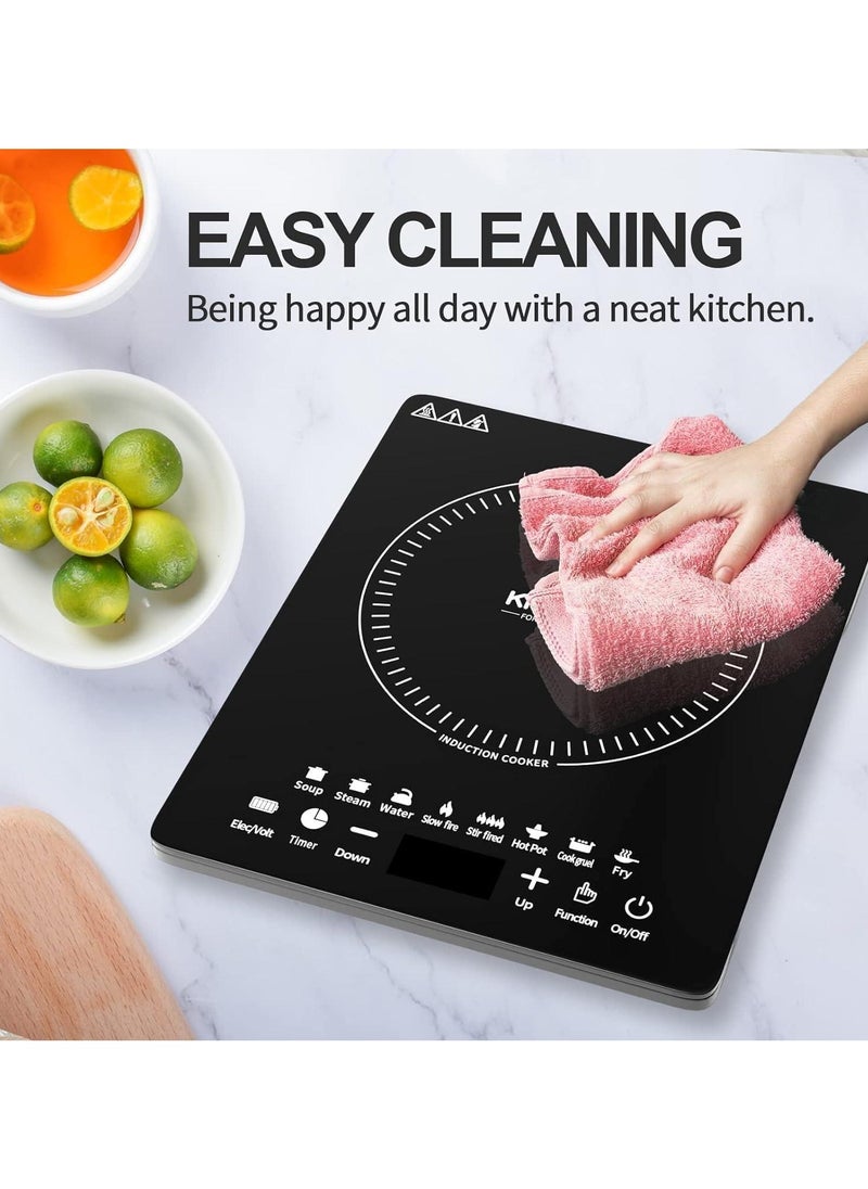 Portable Induction Cooktop, Countertop Burner with Multi-Function, 2200w Electric Stove with Easy Clean Glass, 8 Modes Sensor Touch Cooker