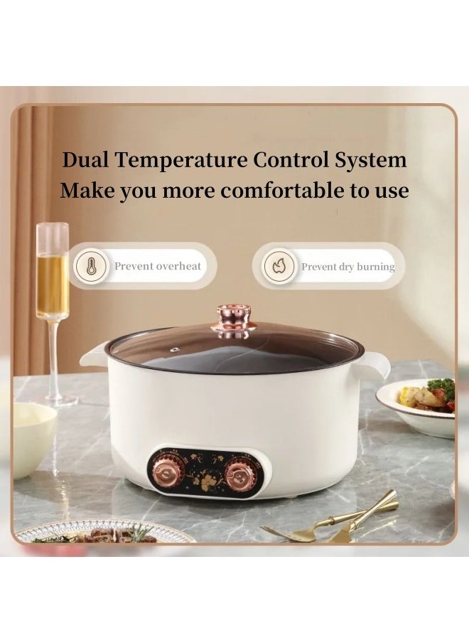 Electric Hot Pot Non-Stick Electric Cooker  5L Multifunctional Portable Pot for Cooking, 1000W Rapid Noodles Electric Pot, Non-Stick Frying Pans for Steak, Egg, Ramen, Oatmeal with Dual Power Adjustment