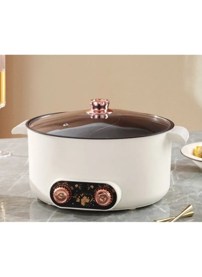 Electric Hot Pot Non-Stick Electric Cooker  5L Multifunctional Portable Pot for Cooking, 1000W Rapid Noodles Electric Pot, Non-Stick Frying Pans for Steak, Egg, Ramen, Oatmeal with Dual Power Adjustment