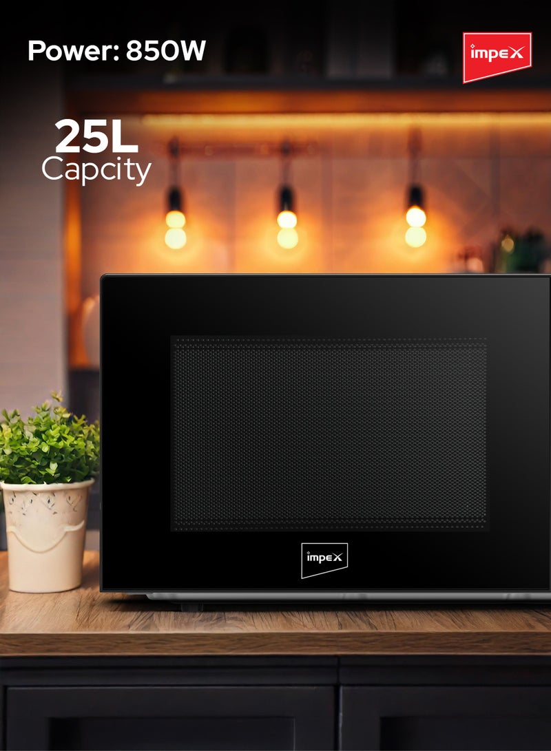 25L Digital Grill Microwave Oven With 850W Power, 9 Preset Menus, 1000W Grill Output, Child Safety Lock, 10 Power Levels, Defrost Settings, 285mm Glass Turntable, Timer, Push Button Door 25 L 850 W MO 8125DGB Black