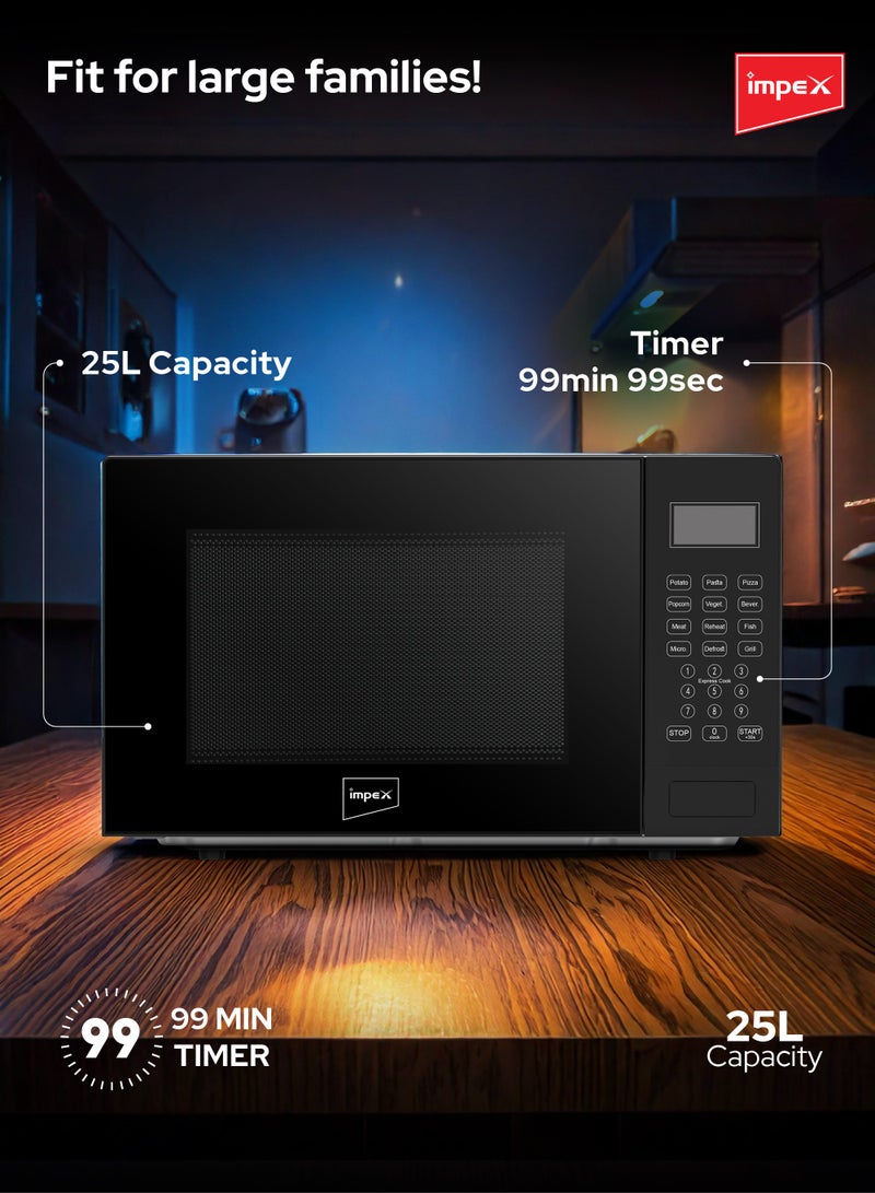 25L Digital Grill Microwave Oven With 850W Power, 9 Preset Menus, 1000W Grill Output, Child Safety Lock, 10 Power Levels, Defrost Settings, 285mm Glass Turntable, Timer, Push Button Door 25 L 850 W MO 8125DGB Black