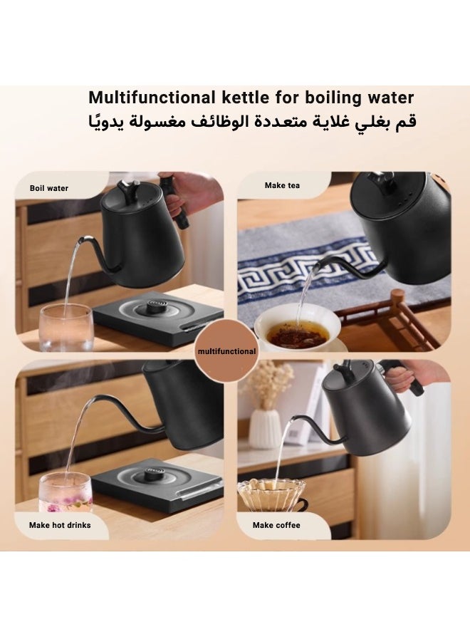 Electric Gooseneck Kettle 1L 1000W Water Kettle-with Temperature Indicate for Pour-over Coffee & Tea 304 Stainless Steel Coffee and Tea Pot Constant Temperature Coffee Kettle, Black