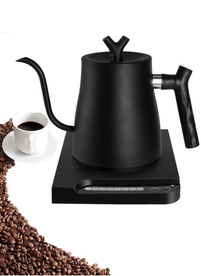 Electric Gooseneck Kettle 1L 1000W Water Kettle-with Temperature Indicate for Pour-over Coffee & Tea 304 Stainless Steel Coffee and Tea Pot Constant Temperature Coffee Kettle, Black