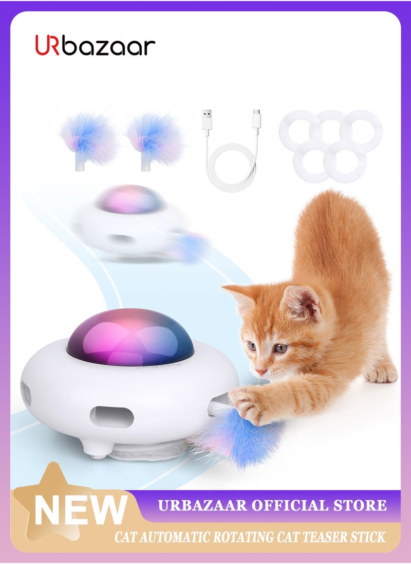 Cat Interactive Toy Kitten Automatic Feather Toy with Hair Collector, Smart Electric Moving Cats Toys 3 Adjustable Modes USB Rechargeable Cat Activated Feather Teaser Toy for Kitty Cat Play Exercise