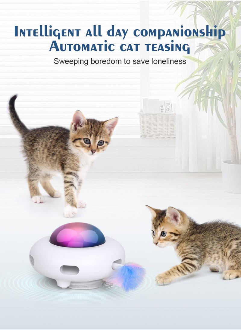 Cat Interactive Toy Kitten Automatic Feather Toy with Hair Collector, Smart Electric Moving Cats Toys 3 Adjustable Modes USB Rechargeable Cat Activated Feather Teaser Toy for Kitty Cat Play Exercise