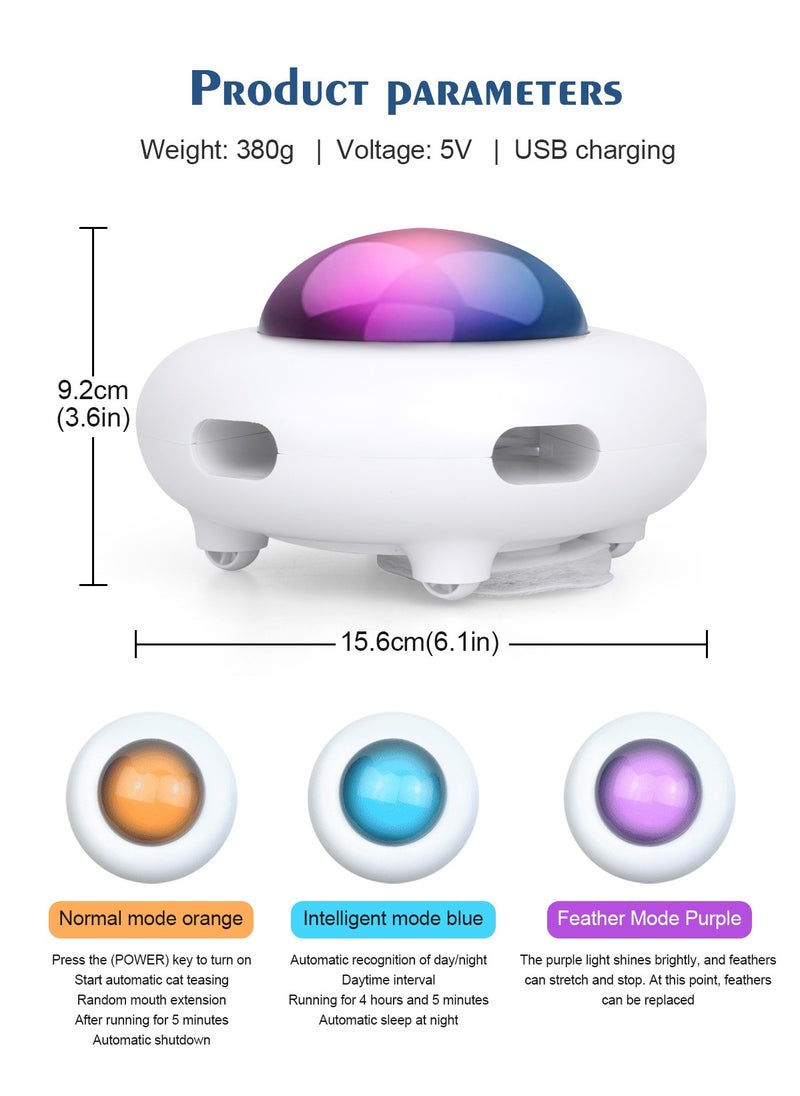 Cat Interactive Toy Kitten Automatic Feather Toy with Hair Collector, Smart Electric Moving Cats Toys 3 Adjustable Modes USB Rechargeable Cat Activated Feather Teaser Toy for Kitty Cat Play Exercise