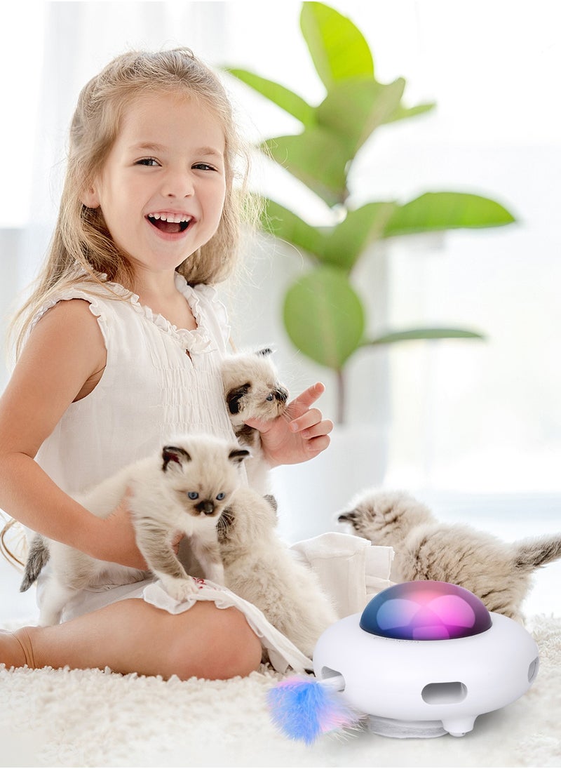 Cat Interactive Toy Kitten Automatic Feather Toy with Hair Collector, Smart Electric Moving Cats Toys 3 Adjustable Modes USB Rechargeable Cat Activated Feather Teaser Toy for Kitty Cat Play Exercise
