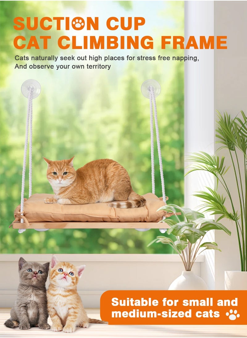 Cat Window Perch - Cat Hammock for Window - Solid Wood Seat & Strong Suction Cups - Cat Window Bed & Furniture for Cats Inside - Hanging Window Shelf for Small Medium Indoor Cats