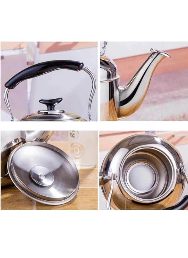 1 Piece Rustproof Premium Stainless Steel Whistling Teapot with Infuser Mirror Finish Coffee Kettle Easy Pour Spout Tea Kettle with Lid and Heat Resistive Ergonomic Handle Induction Compatible Stovetop Safe Teapot 6L