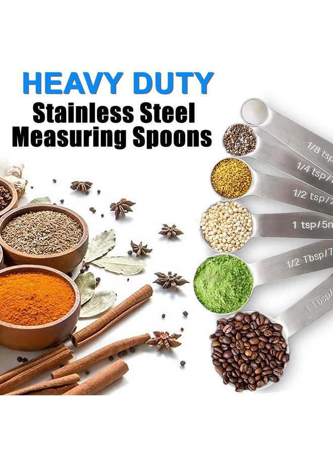 Measuring Spoons, Premium Heavy Duty 18/8 Stainless Steel Measuring Spoons Cups Set, Small Tablespoon With Metric And Us Measurements, Set Of 6 For Measuring Dry And Liquid Ingredients