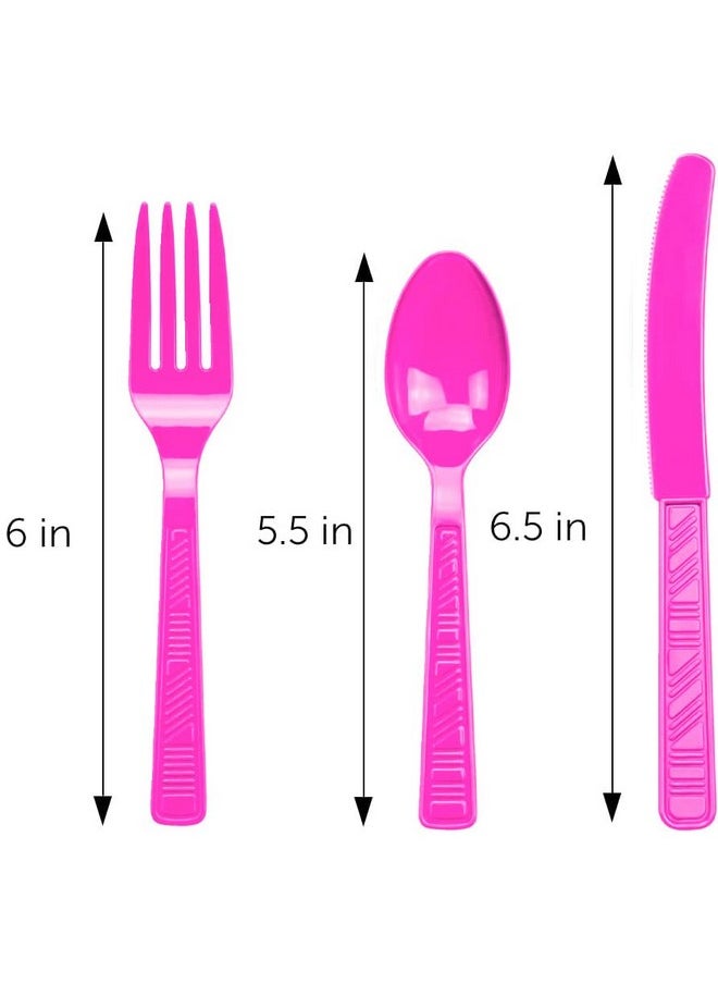 Plastic Cutlery Set, Fuschia Pink Plastic Silverware Sets For Parties, 96 Piece Bulk Heavy Duty Plastic Utensils Set (Fuschia Pink, 96 Pieces)