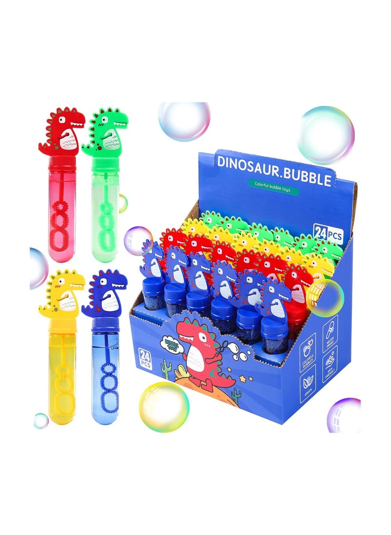 24Pcs Dinosaur Bubble Wands,Bubble Wand Bulk for Kid,Dino Bubbles Party Favors for Boys Girls,Assortment Color Bubbles Wands for Dino Themed Birthday Gift Outdoors Activity with 8 Dinosaur Stickers