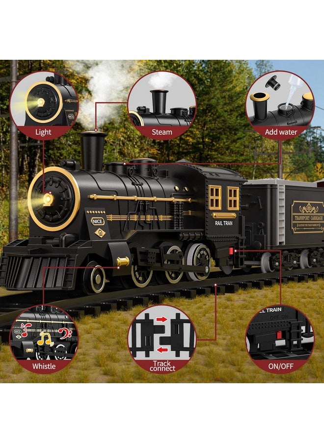 Train Set For Kids 3-12 Years, Electric Classical Steam Engine Locomotive With Steam, Light And Sounds, Rechargeable Model Trains Kit Toys W/Passenger Carriage For Boys And Girls