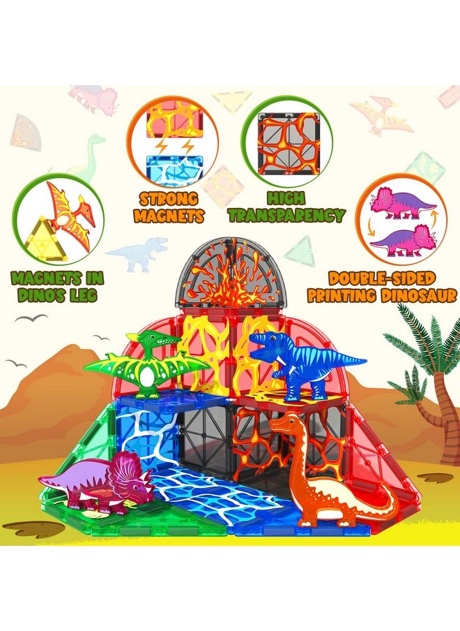 Dinosaur Toys Magnetic Tiles Lava Dinosaur World Set - Magnetic Blocks Building Toys For Kids 3-5 5-7 Girls Boys Toys Age 4-6 6-8, Classroom Must Haves Toddler Sensory Toys For 3+ Year Old Kids Toys