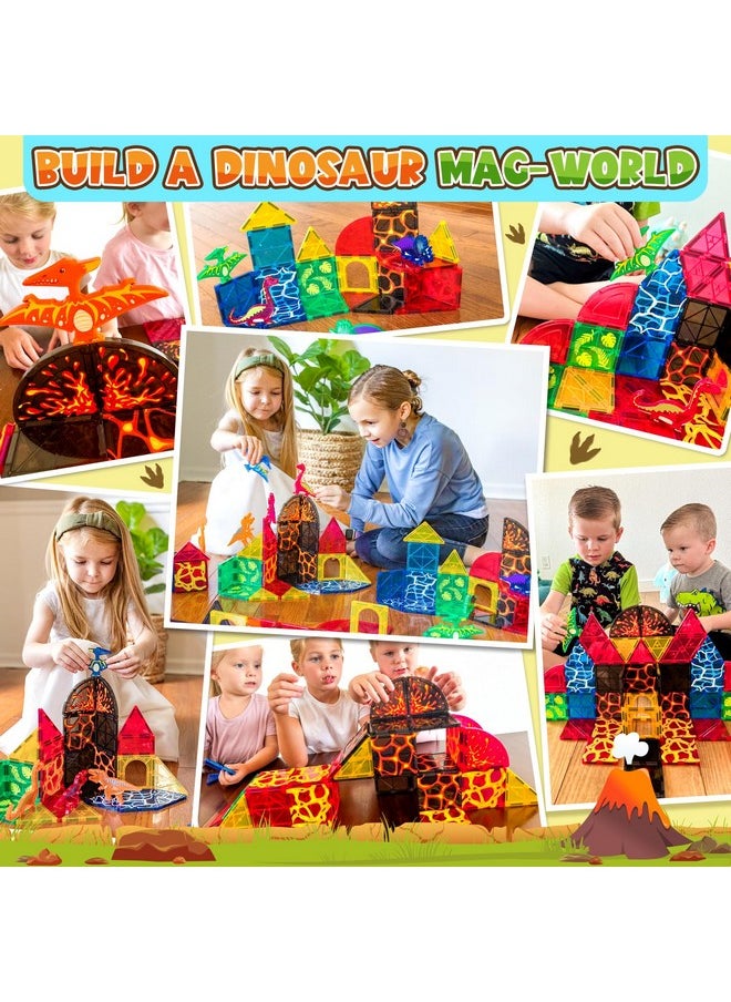 Dinosaur Toys Magnetic Tiles Lava Dinosaur World Set - Magnetic Blocks Building Toys For Kids 3-5 5-7 Girls Boys Toys Age 4-6 6-8, Classroom Must Haves Toddler Sensory Toys For 3+ Year Old Kids Toys