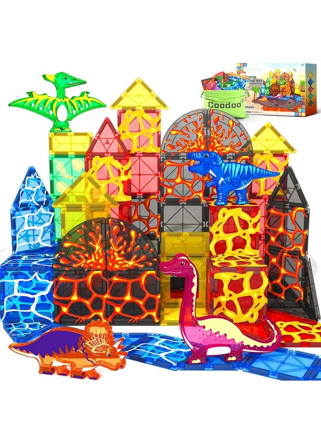 Dinosaur Toys Magnetic Tiles Lava Dinosaur World Set - Magnetic Blocks Building Toys For Kids 3-5 5-7 Girls Boys Toys Age 4-6 6-8, Classroom Must Haves Toddler Sensory Toys For 3+ Year Old Kids Toys