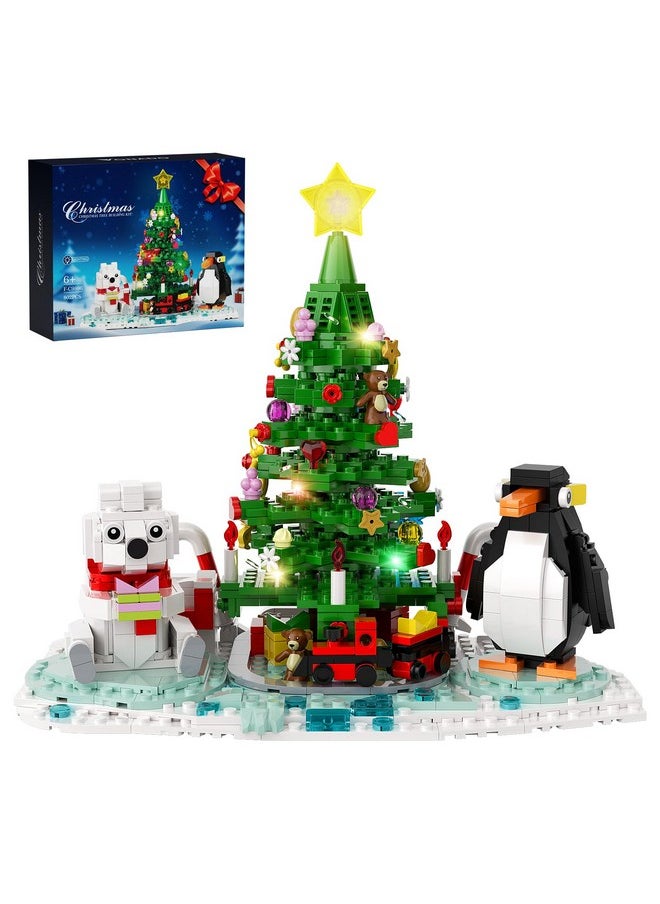 Christmas Tree Building Kit, Christmas Tree Building Block With Lights, Compatible With Lego Christmas Tree Buildings With Polar Bear Penguin Set, Holiday Present For Boys, Girls And Adults (802 Pcs)