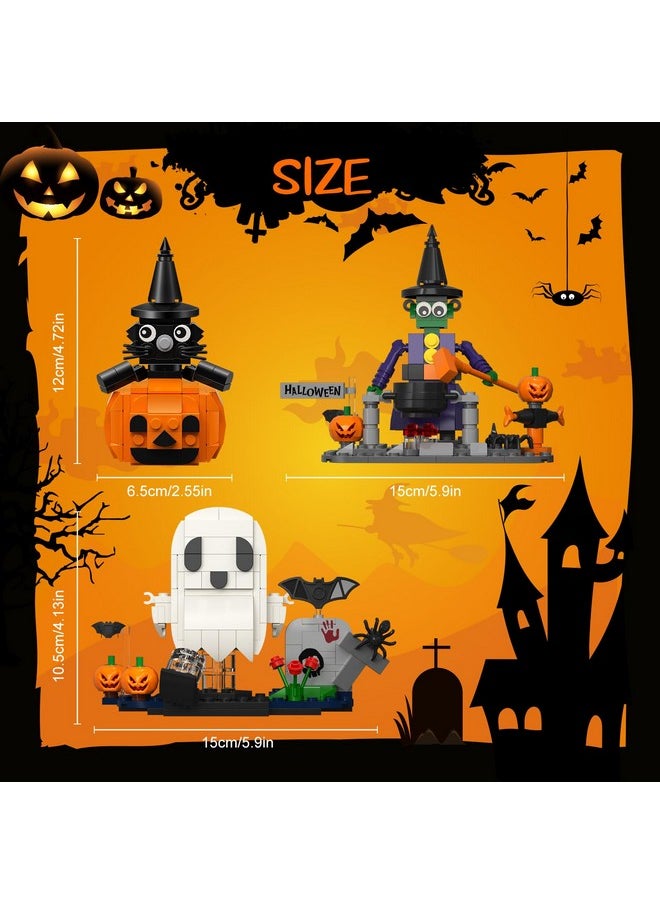 Halloween Ghosts Witch Cat Pumpkin Building Kit, Compatible With Lego Pumpkin, Cute Halloween Party Gift With Light For Kids Boys And Girls 6-12 Year Old(473 Pcs)