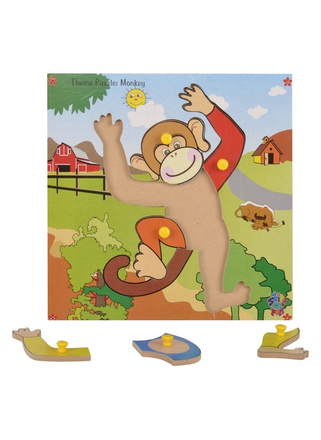 Wooden Theme Puzzle Standard Monkey Knobs, Multi Color - Kids