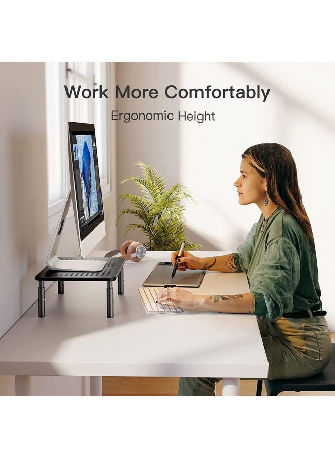 Monitor Stand, Monitor Stand Riser 3 Height Adjustable, Monitor Riser with Airflow Vents, Laptop Stand for Desk, Laptop Riser, Desk Organizer for Monitor, 15.6