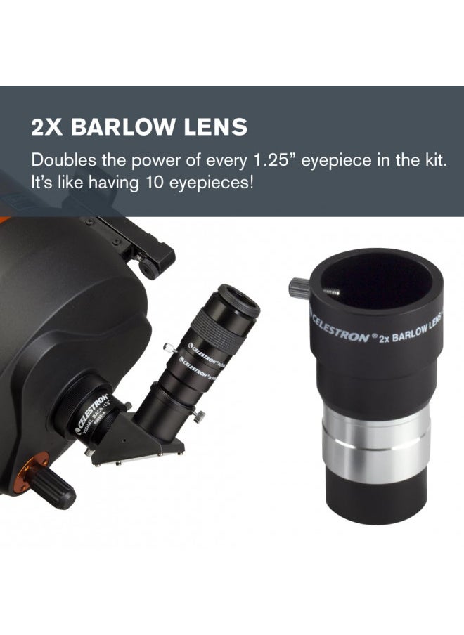 Celestron 1.25 Eyepiece and Filter Accessory Kit 14 Piece Telescope Accessory Set Plossl Telescope Eyepiece Barlow Lens Colored Filters Moon Filter Sturdy Metal Carry Case