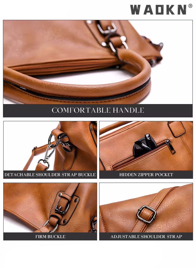 Large Capacity Handbags Bags,Large Crossbody Bags Ladies Shoulder Handbags Purse Set for Women Hobo Totes PU Leather Purses and Handbags Shoulder Bag Vegan Leather Tote, Brown