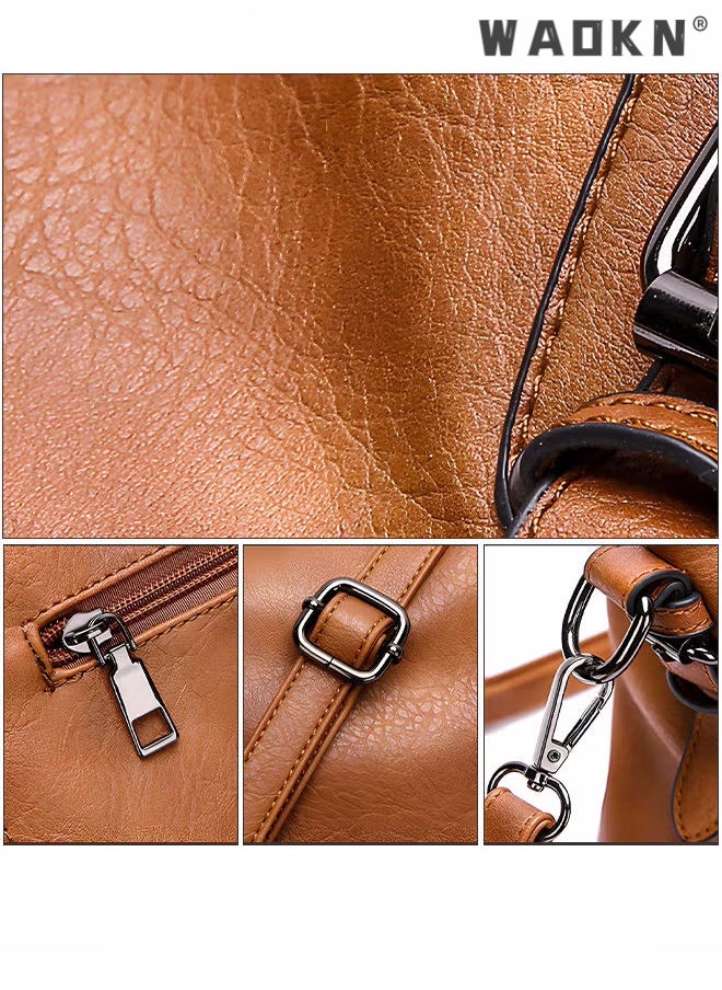 Large Capacity Handbags Bags,Large Crossbody Bags Ladies Shoulder Handbags Purse Set for Women Hobo Totes PU Leather Purses and Handbags Shoulder Bag Vegan Leather Tote, Brown